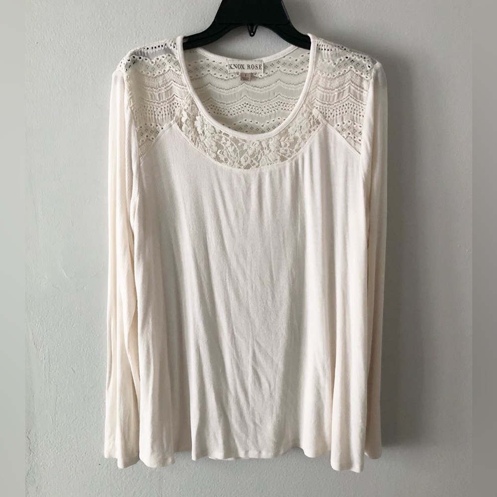 Knox Rose Ivory Lace Yoke Long Sleeve Tee